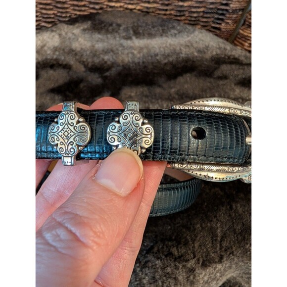 Brighton Leather Belt 32 Lizard Embossed Black Silver Western Cowgirl Boho Rodeo main image 5